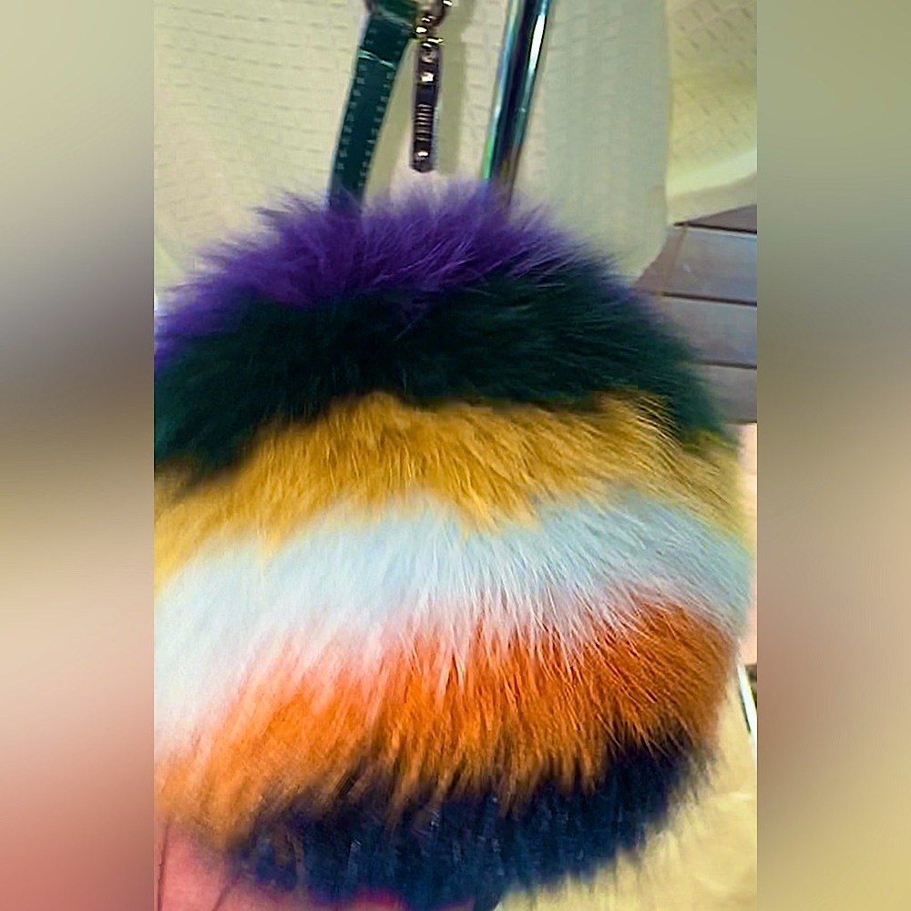 NWOT Authentic Fendi Multicolored Stripe XL Genuine Fox Fur Bag Charm - Picture 7 of 10